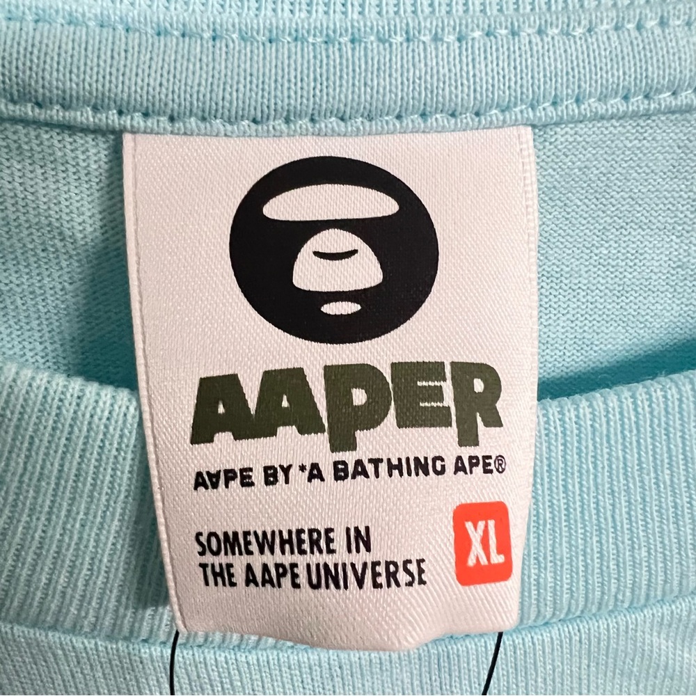 New Mens Aape by A Bathing Ape Logo Appliqué Cotton Light Blue T-shirt - Picture 5 of 8